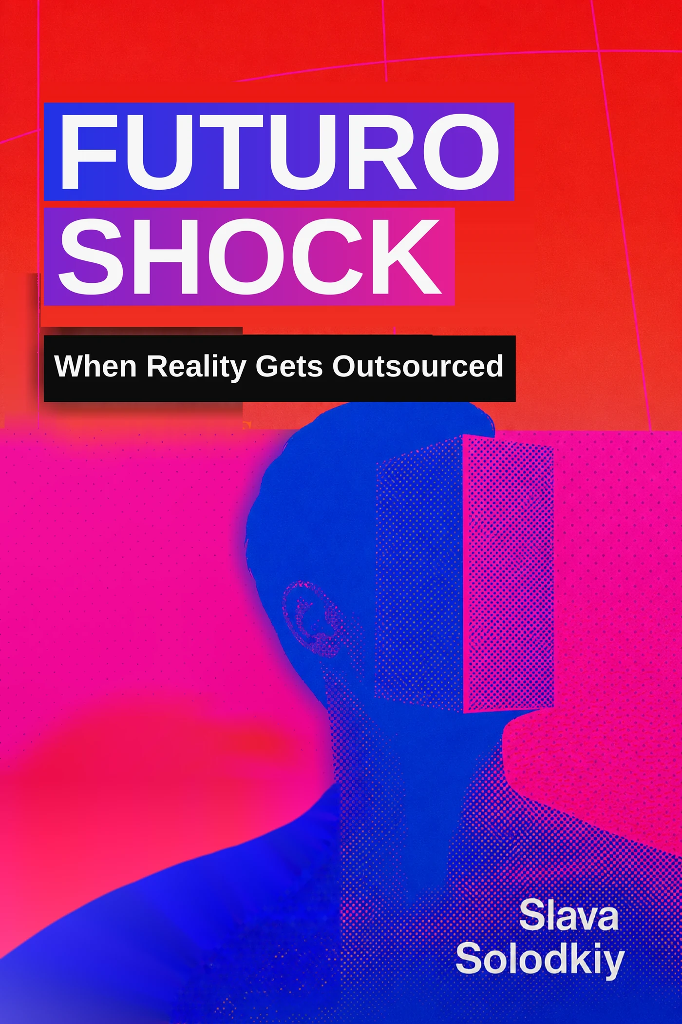 Futuroshock cover design in acid red, magenta, and electric blue.